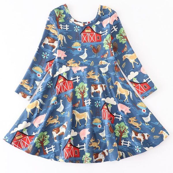 Robes Fille Girlymax Automne Hiver Bébés Filles Enfants Enfants Vêtements Lait Soie Floral Ferme Citrouille Imprimer Twirl Robe Genou Longueur Manches Longues 221118