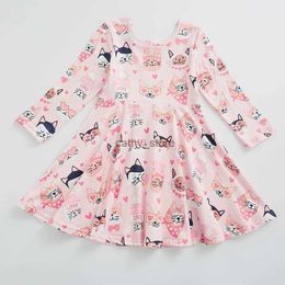 Robes de fille girlymax printemps bébé filles enfants aiment coeur chat arc-en-ciel imprimé genou longueur courte manche lait silk dressl231222