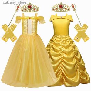 Robes de fille robe de princesse dorée cosplay robe cloche couronne magie bâton fête des enfants robe pour filles vêtements anniversaire robe de bal l240402