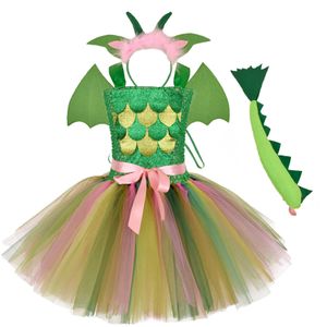 Robes de fille Vert Enfants Filles Dinosaure Cosplay Robes Fête D'anniversaire Tutu Robes pour Bébé Dessin Animé Princesse Filles Costumes Ensemble pour HalloweenHKD230712