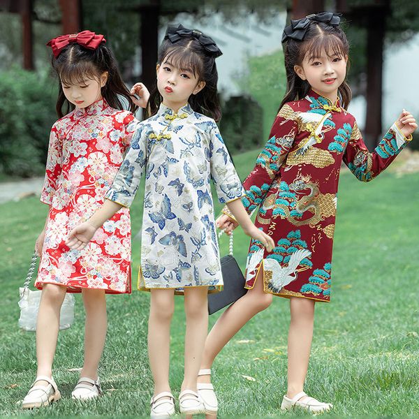 Robes De Fille Demi Manches Qipao Pour Les Filles D'été Floral Mini Robe 110 Ans Adolescent Style Chinois Cheongsam Costumes Ethniques Traditionnels 230214