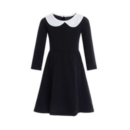 Girl S jurken Halloween kostuum Gothic woensdag jurk zwarte witte kraag meisjes Halloween babymeisje 230731