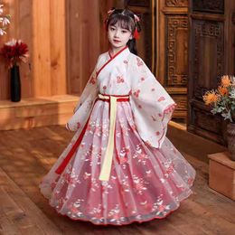 Girl's jurken Hanfu Girls Spring en herfst Kinderkostuumjurk 3 12 jaar oud meisje Cherry Blossom Princess Chinese stijl kind 230412