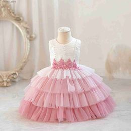 Robes de fille Hetiso bébé fille robe perles fleur couches 1 an anniversaire robe de bébé rose tulle occasions d'été une pièce 6M-4T L240315