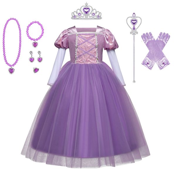 Vestidos de niña Chica de alta calidad Rapunzel Peluca Princesa Vestido Halloween Niño Bella Durmiente Cosplay Sofia Tulle Tutu Vestido de bola Ropa para niños 220905