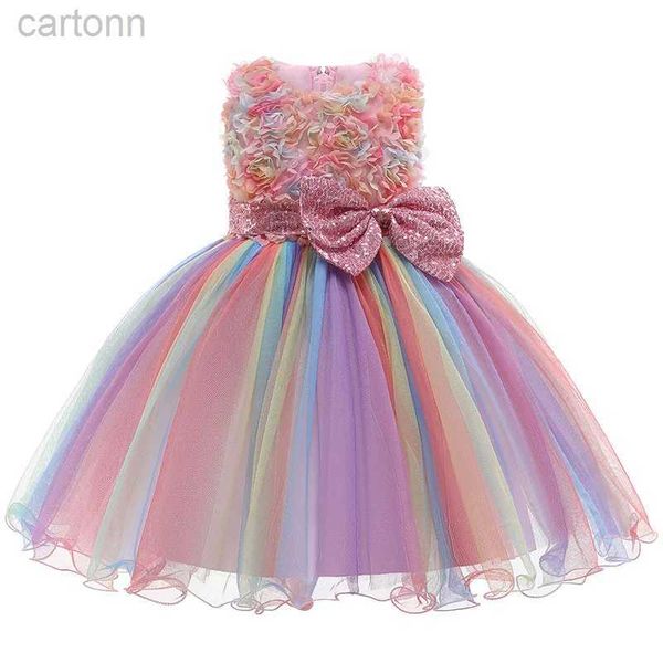 Robes de fille Haute qualité été fille robe arc-en-ciel arc fête d'anniversaire costume de danse petite robe de princesse vêtements pour enfants 1-10 ans 24323