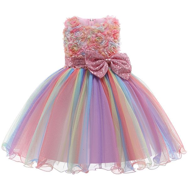 Robes de fille Robe de fille d'été de haute qualité robe arc-en-ciel arc-en-ciel fête d'anniversaire robe de danse petite robe de princesse vêtements pour enfants 1-10 ans 230718