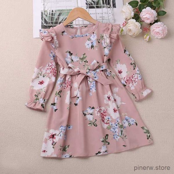 Vestidos de niña Humor Bear Vestido de cuello redondo francés Cintura estampada de manga larga con estilo único Vestido de princesa de fiesta Vestidos 3-7 años