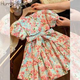 Girl's jurken Humor Bear Girls Gefragmenteerde bloemenjurk Koreaanse nieuwe zomer zoete kinderen prinses jurk trend vestidos casual outfit 2-6yl2405