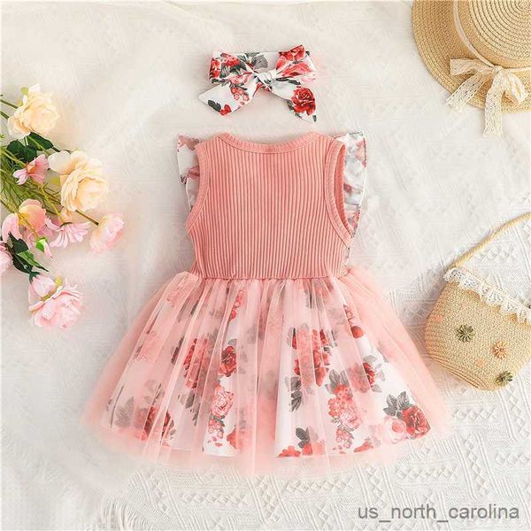 Vestidos de niña Inquieto Baby Baby Baby Baby 2 PCS Summer Dress Directs Girls Princess Princess Floral Floral Impress Vestido Diadema R230815