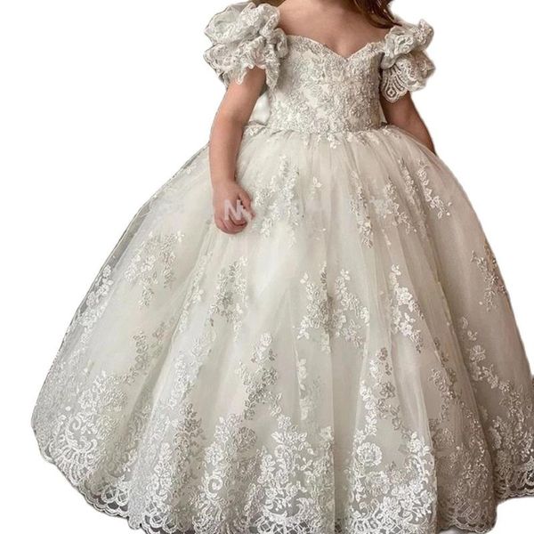 Robes de fille Robe de demoiselle d'honneur blanche ivoire pour mariage Dentelle épaules dénudées Petite princesse Fête Enfants Communion Anniversaire Robe de fille