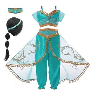 Meisjes Jurken Jasmijn Jurk Voor Meisjes Halloween Cosplay Feest Fantasie Kostuums Top Broeken 2 stuks Set Kinderen Kant Casual Mouwloze Jurken 230803