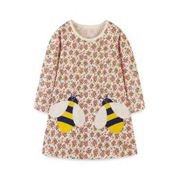 Robes de fille Jump Metter 2-7t Abeille à manches longues Broidered Princess Girl Robe Floral Print Childrens Clothing Childrens Birthday Partyl240508