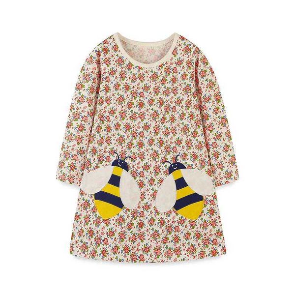 Robes de fille Jump Metter 2-7t Abeille à manches longues Broidered Princess Girl Robe Floral Print Childrens Clothing Childrens Birthday Partyl240508