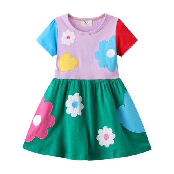Vestidos de niña mesa de salto venta verano manga corta flor corazón bordado algodón princesa niña vestido bebé cumpleaños Rana
