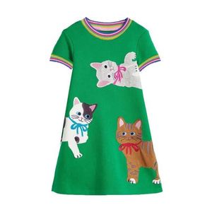 Robes de fille sautant les compteurs 2-12t princesse filles robes chats broderie d'été à manches courtes bébé vêtements anniversaire enfants costumel2405
