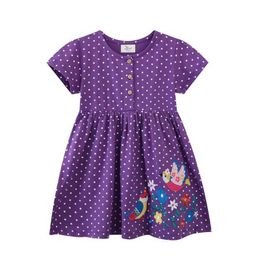 Robes de fille sautant les compteurs 2-7t Summer Girls Dress Bird Broidered Courte à manches courtes Party Childrens Vêtements Toddler Frog Vêtements D240520