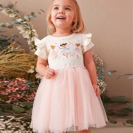 Girl's jurken springen meters 2-8t prinses meisje jurk Fairy Taly Summer Short Sheved Childrens Clothing Cute Tutu Birthday Dress D240520