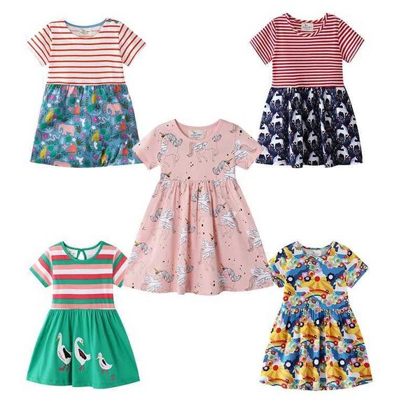 Robes de fille sautant les compteurs 2T-7t princesse filles habiller les enfants anniversaire fête chaude ventes de bébé vêtements courts manches été enfants vêtements2405