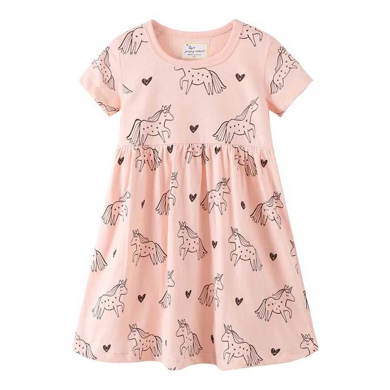 Girl's Dresses Jumping Meters 2T-7T Princess Girls Dresses Childrens Party Birthday Hot Selling Baby Clothing Short Sleeve Summer Kids WearL2405