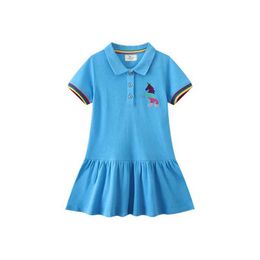 Girl's jurken springt meters 3-7t blauwe prinseskraagjurken zomer borduurwerk heet verkopen met korte mouwen peuter kinderen kostuum jurk2405