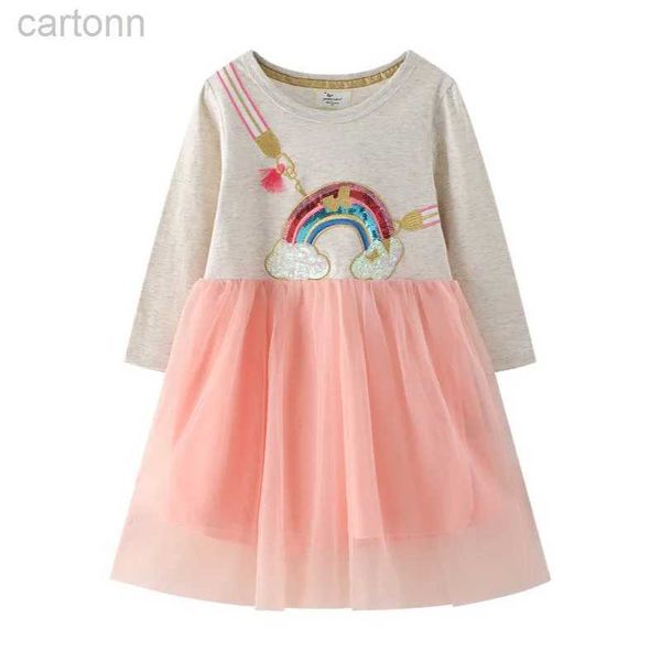 Vestidos de niña Metros de salto Manga larga Princesa Arco iris Ropa para niños Venta caliente Otoño y primavera Bebé Cumpleaños Vestido tutú Rana para niños 24323