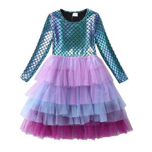 Robes de fille sautant les compteurs sirène polyester chaud vendeur filles robe princesse tombe anniversaire fête tutu enfants manches longues costumel2405