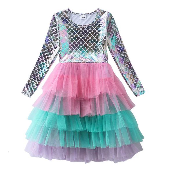 Vestidos de niña Saltando Metros Sirena Poliéster Venta de niñas Princesa Vestido Fiesta de cumpleaños Tutu Niños Manga larga Traje de Navidad 231204