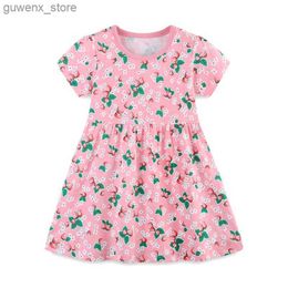 Meisjesjurken springen meters prinses babykleding zomer olifant print verjaardag kinderen meisjes jurken korte mouw korte mouw jurken kostuum y240412