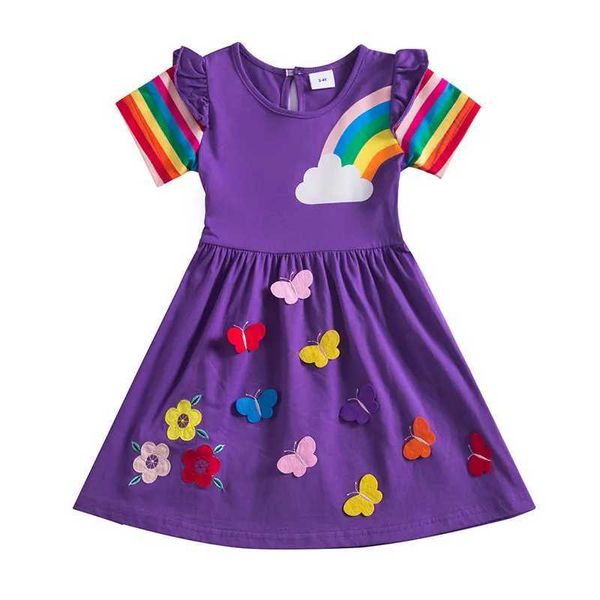Robes de fille sautant mètres papillons d'été robes d'anniversaire de filles arc-en-ciel pour tout-petit costume fête princesse enfant 3-8t frocksl2405