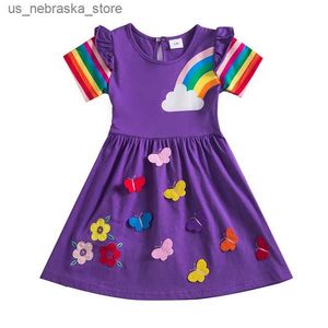 Girl's jurken springt meters zomer vlinder meisje verjaardag jurk regenboog mode kinderjaren kleding feest prinses kinderen 3-8 ton kikker q240418