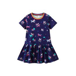 Girl's jurken Jumping Meters Summer Childrens Dresses Short Sleeve Print Hot Selling Dieren Frocks Fashion Cute Kids Costumel2405