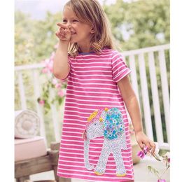 Girl's jurken springt meters zomer prinses meisjesjurken met olifant applique korte mouw kids kleding hot verkopen kostuum baby frocksl2405