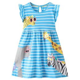 Girl's jurken springt meters zomer prinses jurk gestreepte dierenprint heet verkopen mouwloze kinderen verjaardagskikker kleding kinderen d240520