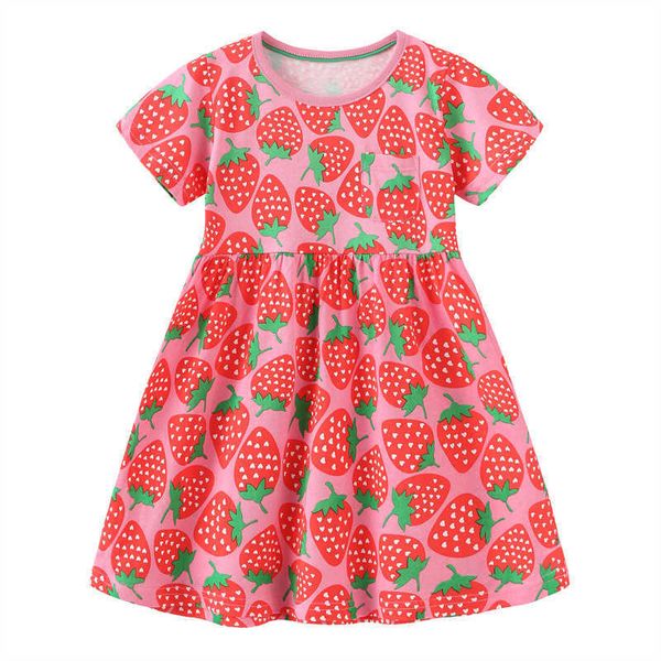 Robes de fille Jumping Meters Summer Strawberry Summer Princess Filles Vêtements Robes Mignon Bébé Robes À Manches Courtes Coton Costume Enfants Porter AA230531