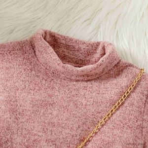 Girl's jurken Kid Girl Solid Color Turtleneck riem met lange mouwen met lange mouw (tas is niet inbegrepen) perfect voor uitstapjes en dagelijkse slijtage