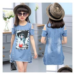 Robes de fille Kid filles 3D imprimé robe en jean à manches courtes robes d'été enfants vêtements de créateurs Jy10 livraison directe bébé, enfants Matern Dhuep