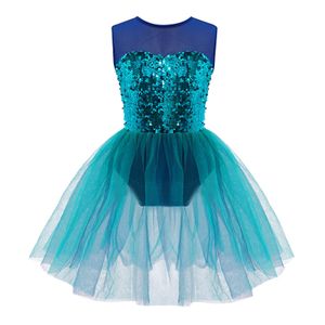 Robes de fille Enfant Filles Paillettes Brillantes Ballet Tutu Robe Sans Manches Gymnastique Entraînement Dancewear Justaucorps pour Sirène Costumes Stage Performance 230520