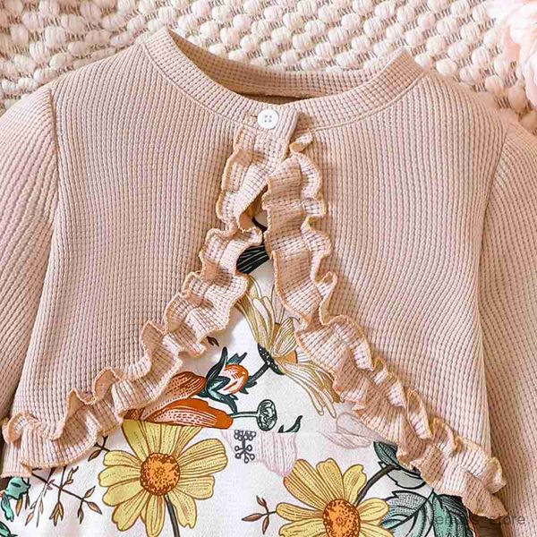 Robes de fille enfants vêtements décontractés ensembles tenues pour filles printemps automne nouveau bambin mode tricoté hauts imprimé floral robe sans manches