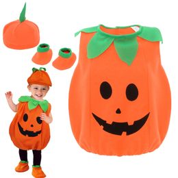 Vestidos de niña Niños Niños Disfraz de calabaza de Halloween con sombrero Cosplay para Baby Girl Boy Etapa Ropa de fiesta 230821