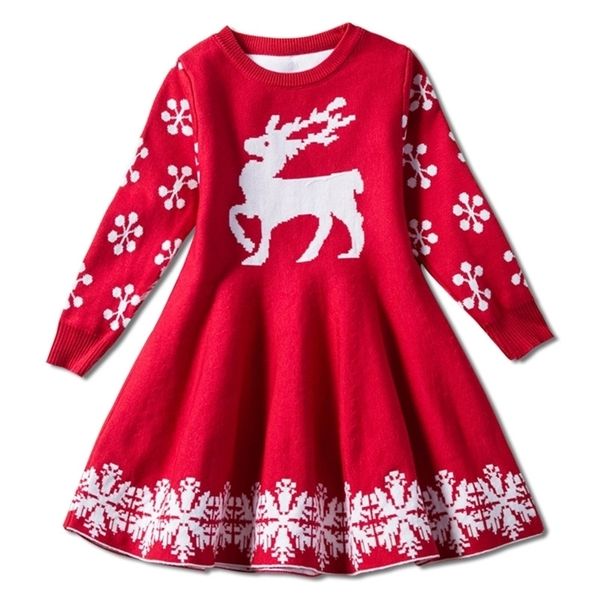 Vestidos de niña Niños Suéter de Navidad Vestido Ropa de reno Vestido de niña pequeña Niñas Copo de nieve Punto Invierno para 221110