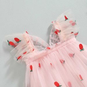 Jurken voor meisjes Kinderjurk Meisje zomerjurk Ananasprint Vlindervleugels Mouwloze dansvoorstelling Mesh prinsessenjurk Kleding