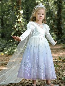 Girl's jurken Kidsjurken herfst winter nieuwe sneeuw en ijs prinses bevroren jurk voor meisjes verjaardagsfeestje witte gradiënt gaasjurk