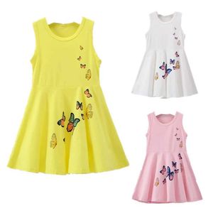 Girl's jurken Kinderjurken voor meisjes Zomer Solid katoenen gele mouwloze jurk Kinderen Kleding Baby Girl Cute Casual Princess Dress