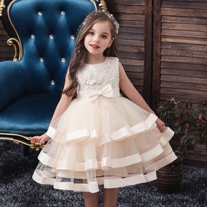 Robes de fille enfants élégant perle gâteau princesse s pour mariage soirée fête broderie fleur vêtements 230208