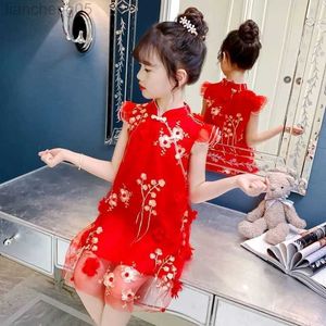 Girl's jurken Kids meisje cheongsam jurk zomer 2022 baby prinses jurken nieuwe tiener mouwloze jurk kinderen feestkleding 10 tot 12 jaar w0314