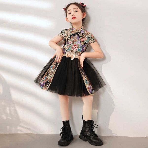 Robes de fille Enfants Fille Floral Qipao Robe Formelle Style Chinois Enfants Vêtements Toddler Enfants Moderne Cheongsam Cadeau D'anniversaire Robes De Soirée P230327