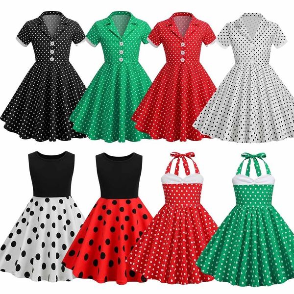 Robes pour filles Enfants Filles Années 50 Audrey Vintage Polka Dot Swing Party Robe Rockabilly Rétro Peter Pan Poupée Col Mariage Casual Robe Patineuse 230609