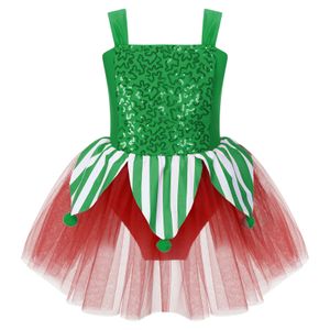 Jurken voor meisjes Kinderen Meisjes Candy Cane Kerstkostuum Kerst Elfenfeest Cosplay Jurk Pailletten Gestreept Kunstschaatsen Ballet Dans Turnpakje Tutu 231204