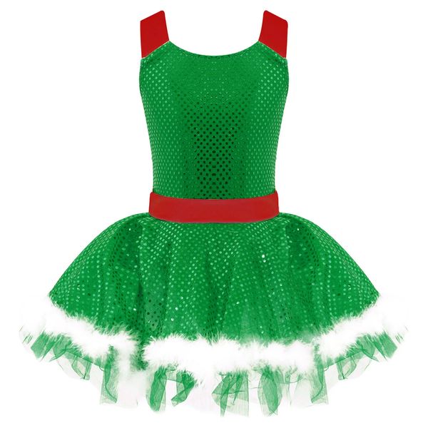 Robes de fille Enfants Filles Costume de danse de Noël Ballet Latin Patinage Gymnastique Justaucorps Tutu Robe Brillant Paillettes Performance Noël Dancewear 231204